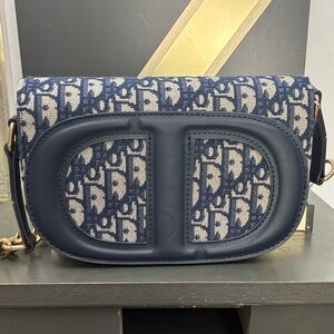 Navy and Cream Oblique Shoulder Bag